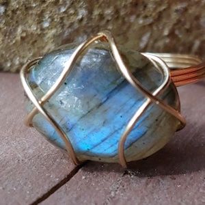 Labradorite & Gold Hand Made Ring Sz 10